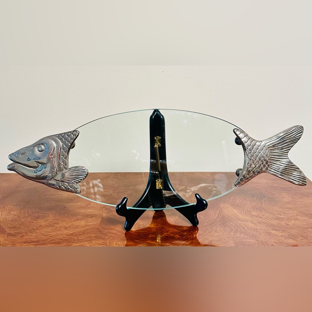 Glass and Silver Fish Serving Tray.
